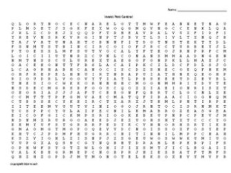 Insect Pest Control Word Search for an Ag. II Plant Science Course