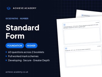 Standard Form GCSE Maths Booklets | Foundation & Higher + Mark Schemes