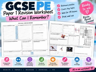 GCSE PE  Worksheet | What Can I Remember?