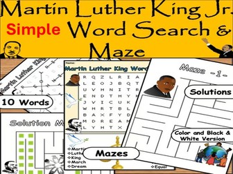 Martin Luther King Jr Word Search and Maze – Simple Puzzle Pack (10 Words)