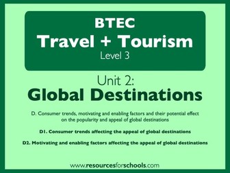BTEC L3 Travel + Tourism - Unit2: Global Destinations - Topic D: Consumer trends