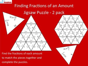 Finding Fractions of an Amount Practice Tarsia Jigsaw Puzzle 2 Pack