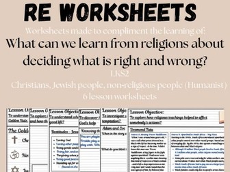 LKS2 RE Worksheets - What can we learn from religions about deciding what is right and wrong?
