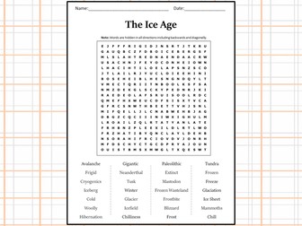 The Ice Age Word Search Puzzle Worksheet Activity