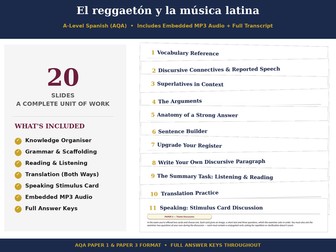 Reggaeton — Complete A-Level Spanish Unit of Work| AQA-Aligned