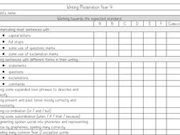 Writing Assessment Moderation Sheet Year 4 