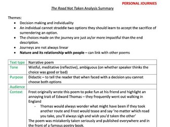 The Road Not Taken by Robert Frost Poem Analysis Oxford AQA English GCSE People and Places Anthology