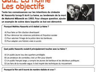 La haine Quiz les objectifs (2 quiz + answers)