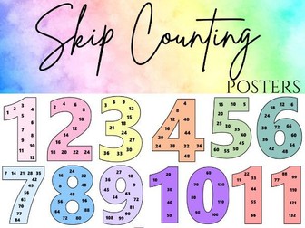 Skip Counting | Multiples Large Number Display | 1 - 12 Multiplications | Rainbow | Muted | Pastel