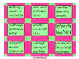 Word Order Cards 4 Pages = 36 Cards