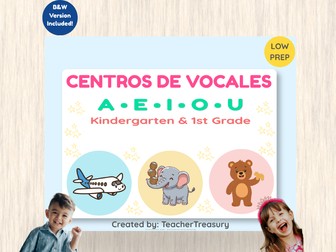 Spanish Vowels Centers Las Vocales | EYFS & Primary Phonics Playdough Mats & Clip Cards