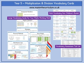 Year 5 - Multiplication and Division Vocabulary Cards - White Rose Style