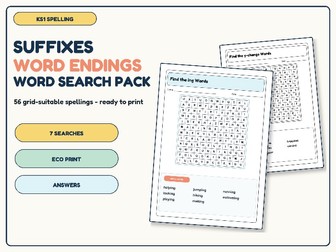 KS1 Suffixes and Word Endings Word Search Pack | 7 Spelling Activities