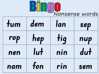 KINDERGARTEN/PREP NONSENSE words bingo - DIBELS words