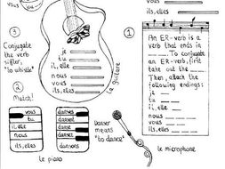 french er verb conjugation worksheet musically themed