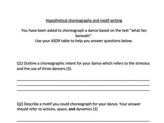 GCSE Dance Hypothetical Choreography Questions Worksheet