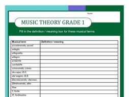 grade one music theory worksheet fill in the definitions teaching