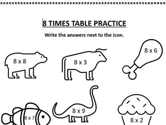 8 Times Table Worksheet with Pictures