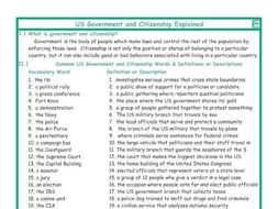 US Government and Citizenship Explanation-Definitions