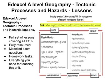 Edexcel A level Geography - Tectonic Processes and Hazards - Lessons