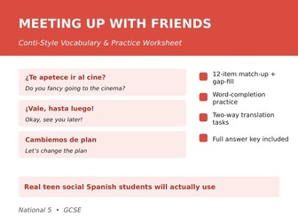 Arranging to Meet a Friend - Conti-Style Vocabulary & Practice Worksheet