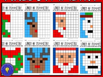 Christmas Lines of Symmetry - Math Pixel Art - Symmetry Reflection Drawings