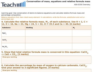 AQA GCSE Chemistry Quantitative Chemistry Worksheets & Answers