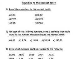 Rounding to nearest tenth worksheet | Teaching Resources