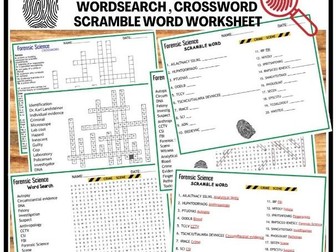 Forensic science Worksheets ,Scramble Word -Crossword -Wordsearch Fingerprint...