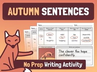 Fall Writing with Nouns, Verbs, Adjectives, & Adverbs | Writing Autumn Sentences