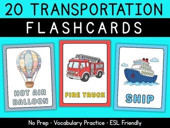 20 Full Page Transportation Flashcards & Posters | A4 No Prep Vehicle Vocabulary