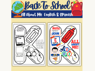 All About Me Worksheet for Kindergarten: Getting to Know You English & Spanish