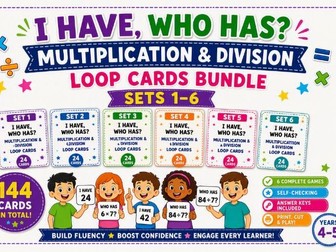 Multiplication & Division Loop Cards MEGA Bundle | I Have, Who Has? | 144 Cards | Sets 1-6