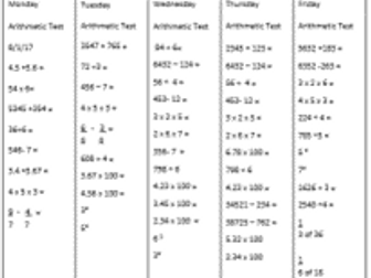 Week of quick fire Arithmetic Tests based on Year 6 curriculum #1