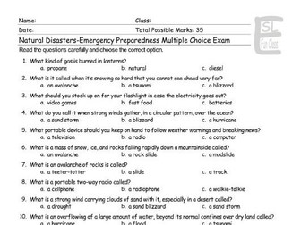 Natural Disasters-Emergency Preparedness 20 Worksheet and Exam Bundle