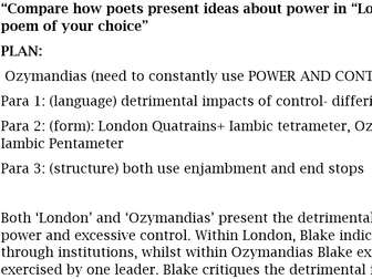 Power & Conflict Poetry grade 9 essay - London vs Ozymandias
