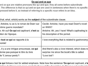 French GCSE Notes: Ce que and ce qui