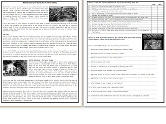 A Brief History Of World War II - Reading Comprehension Worksheet / Text