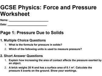AQA GCSE Physics P11 Forces and Pressure