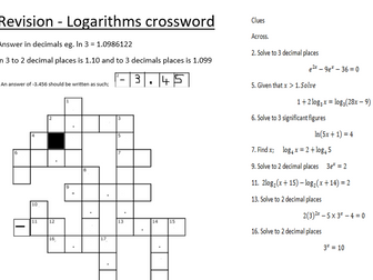 Logarithms, indices, exponential and ln  (+crossword) notes, full solution   (+activities).