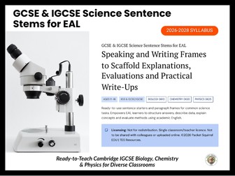 IGCSE Science Sentence Stems for EAL