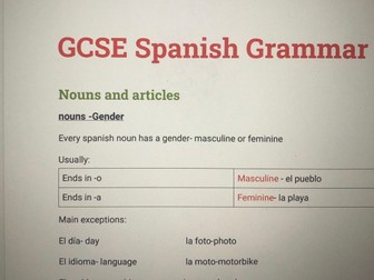 Grade 9 GCSE Spanish Grammar notes