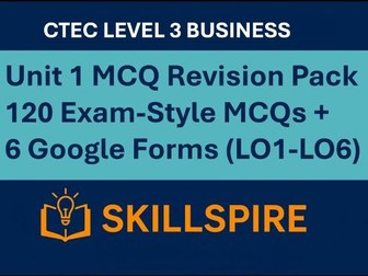 CTEC Level 3 Business – Unit 1 Section A | 120 Exam-Style MCQs (20 per LO - LO1-LO6) + Google Forms