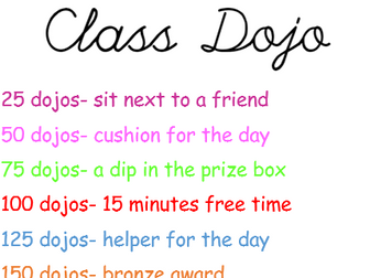 Class dojo reward chart