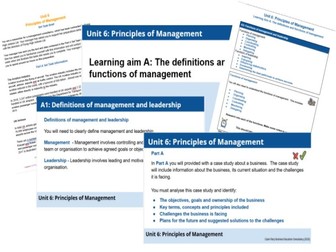 BTEC National in Business - Unit 6: Principles of Management Learning aim D resource bundle