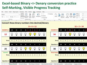 Self-marking Binary Conversion Spreadsheet-based activity