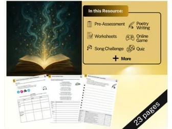 Poetic Device Unit - ELA - Worksheets, Songs, Games, Writing, Quiz + More!