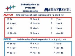 Substitution into expression Differentiated Worksheet | Teaching Resources