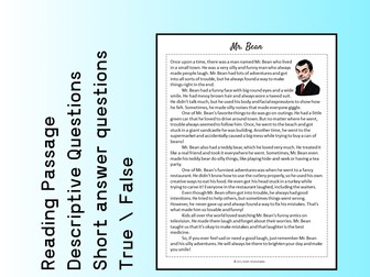 Mr. Bean Biography Reading Comprehension Passage Printable Worksheet PDF