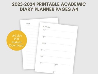 Week per page diary A4 PDF Academic diary September 2023- August 2024